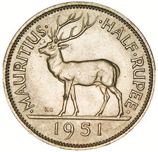 Mauritius halbe Rupie, 1951 unc~RAR~570.000 geprägt~STAG~kostenloser Versand #A61