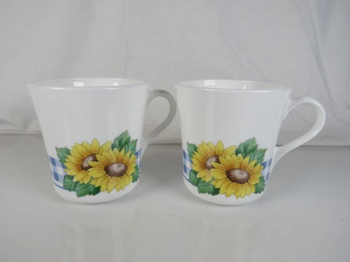 2 Corning Sunsations Sunflowers Cups Mugs Tea Coffee USA