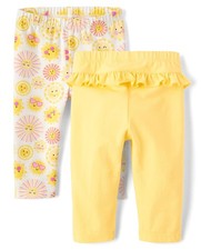 ,Baby Girls,and Newborn Pull on Pants,Sun/Yellow Ruffle 2-Pack,0 Months,3 Months