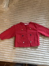 Vintage 90s Gymboree Baby Vibrant Red Knit Cardigan w/ Flower Embroidery 12-18M