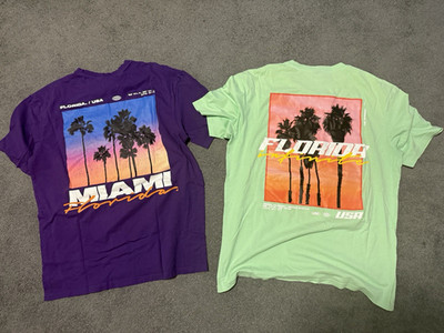 2er-Set Herren T-Shirts M Normalgröße Kurzarm Rundhals Grafikdruck Florida/Miami