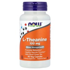 Now Foods L-Theanine 100 mg 90 Veg Capsules GMP Quality Assured, Kosher, Vegan,