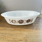 Vintage Glasbake Oval Casserole Dish Bowl White w Brown Flowers USA