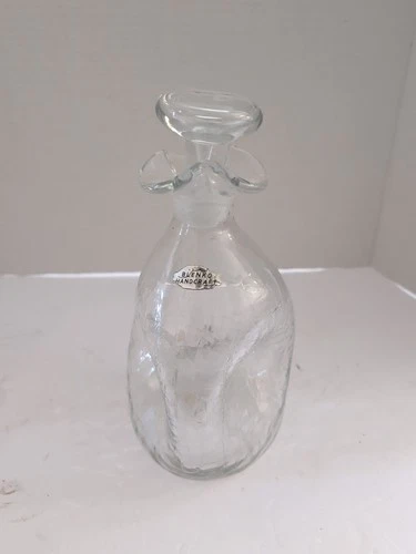 Vintage MCM Blenko Glass Pinched decanter Clear Crackle W/stopper