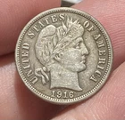 USA Barber Dime 10 Cent 1916 Last Year Issue Silver