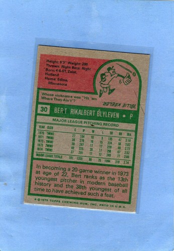 Bert Blyleven Topps 1975 #30 Topps ExMt+Twins - Picture 2 of 2