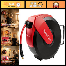 50ft Retractable Air Hose Reel, 3/8" Hybrid, 300PSI, Auto Rewind, 180&deg; Swivel, M