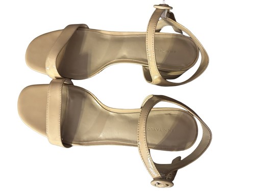ANN TAYLOR DOMINICAN TAUPE PATENT LEATHER BLOCK HEEL SANDALS SHOES 8.5M - Picture 3 of 15