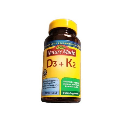 Nature Made Vitamin D3 + K2 Softgels Immune, Bone & Muscle Health 30 Ct
