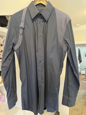 Alexander McQueen Men's Navy Stretch Poplin Button-Up Shirt Size 50 (Large)