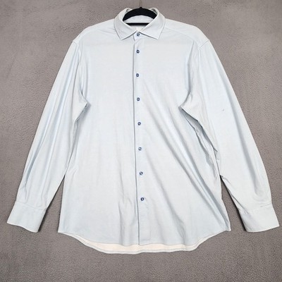Emanuel Berg Shirt Mens 16.5 L Blue Stretch Jersey Modern Fit Long Sleeve Dress
