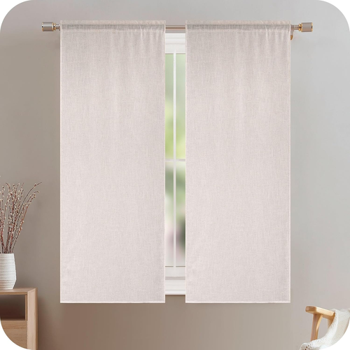 Tende Exclusive Home Loha In Lino Intrecciato 137x274 Cm - 2 Pannelli Con Passanti, Colore Naturale, Filtrano La Luce