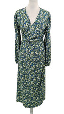 Mango Women's Dress Size S Blue Floral Wrap Stretch Slim Ties L/Sleeve Midi Used