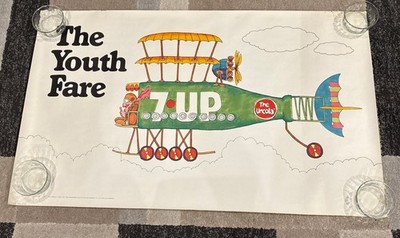 7-UP 1970'S ORIGINAL VTG UNCOLA POSTER 35'' X 58'' ROLLED, NEAR PERFECT W - 18 