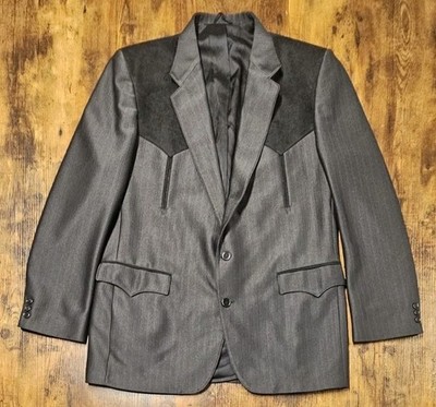Circle S Western Yoke Blazer 44 LONG Black Ranch Cowboy Sport Coat Ex Cond 