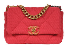 Chanel 19 Flap Bag Medium Quilted Tweed Pink Gold Silver Hardware Crossbody