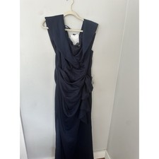 Xscape Gown Womens Off Shoulder 14 W Scuba Knit Gown, Midnight Navy