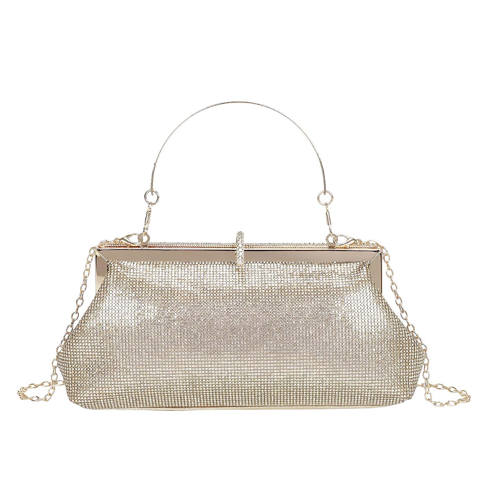 Bolso de noche para mujer Efecto Strass con Asa Rígida y Cadena Metálica