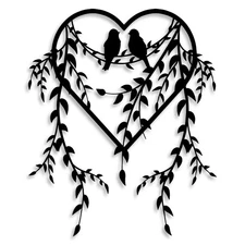 Birds Heart Branches Metal Wall Decor - Rustic Farmhouse Decor Black Simple B...