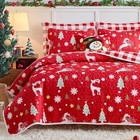 3pcs Christmas Quilt Set King, Xmas Red Tree Snowflake King- 102"x88" Reindeer