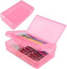 Pencil Case, Double Layer Large Capacity Pink Plastic Pencil Box, Clear Crayon