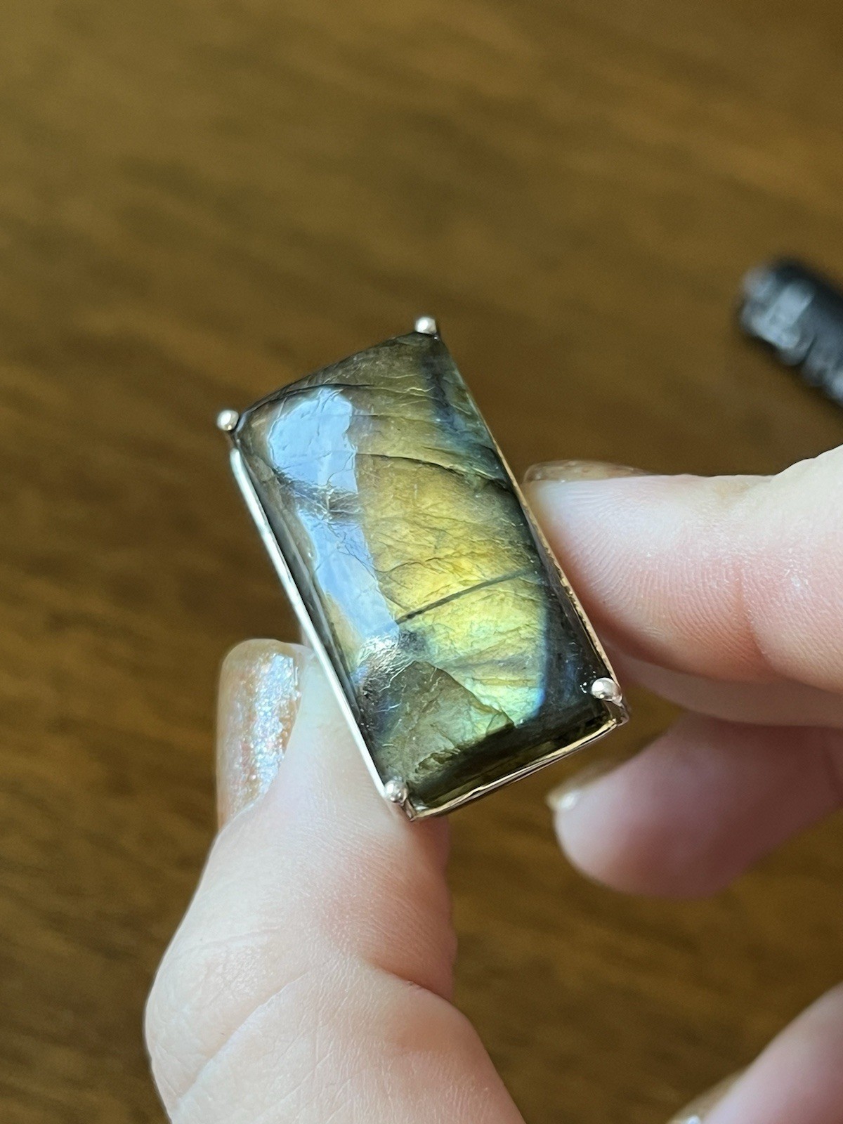 sterling silver large rectangular labradorite rin… - image 7