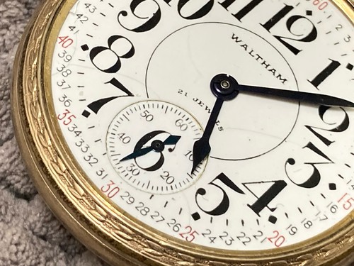 pocket watch WALTHAM RIVERSIDE 1621 21 j 1937 16s open face Montgomery dial - Picture 2 of 10