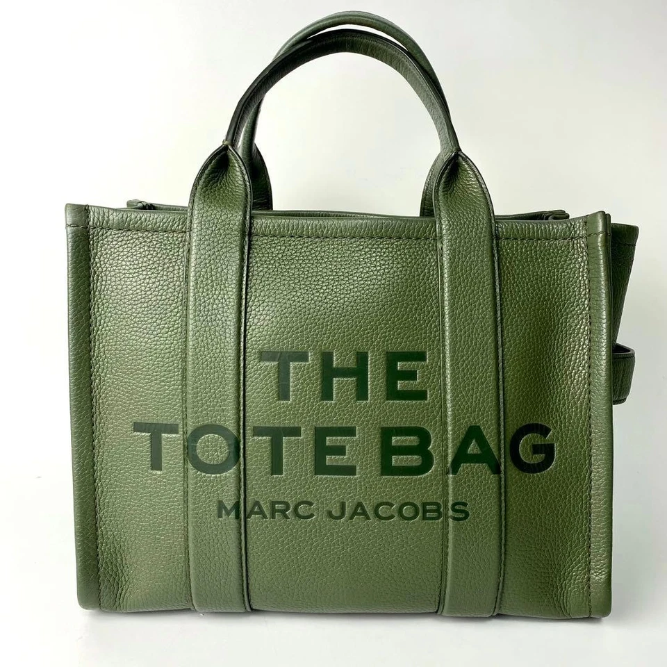 MARC JACOBS THE TOTE BAG Bolso de Hombro Gran Capacidad Cuero Verde Caqui, Usado Foto 3 de 4
