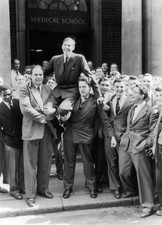 British athlete Roger Bannister is chaired by fellow students- 1954 Old Photo