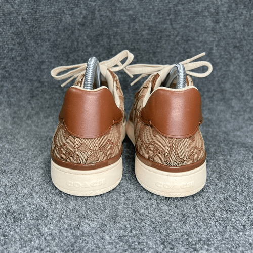 Coach Clip Signature Logo Jacquard Canvas Sneakers Womens Size 8.5 Low Tan Shoes - Picture 5 of 11