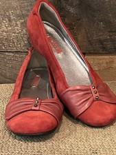 ECCO 028213 Red Suede Slip On Bow Ballet Flats Shoes EU 36 Women's 6