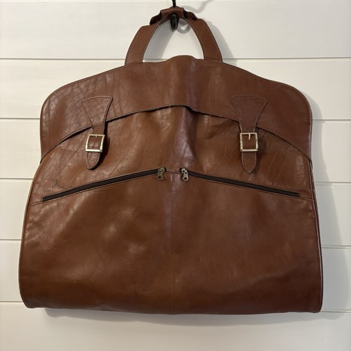 Renwick Bull Hide Leather Garment Bag Brown Duffel Fold Over Canada 36” Travel - Bild 18 von 19