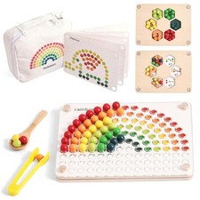 Wooden Peg Board Beads Game Color Matching Toys for Toddlers Counting Toy for...