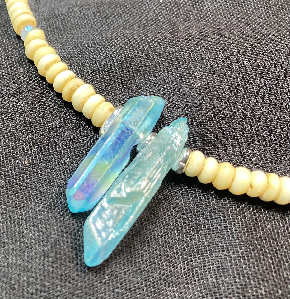 Halskette Quarz Stein, Knochenperlen, Handgefertigt - Bild 4 von 4