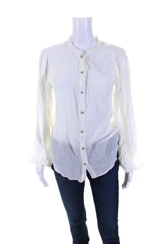 The Range Womens Long Sleeves Button Down Deep V Neck Shirt White Size Medium