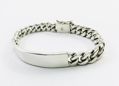 925 Sterling Silver Curb Chain ID Bracelet. 7.7