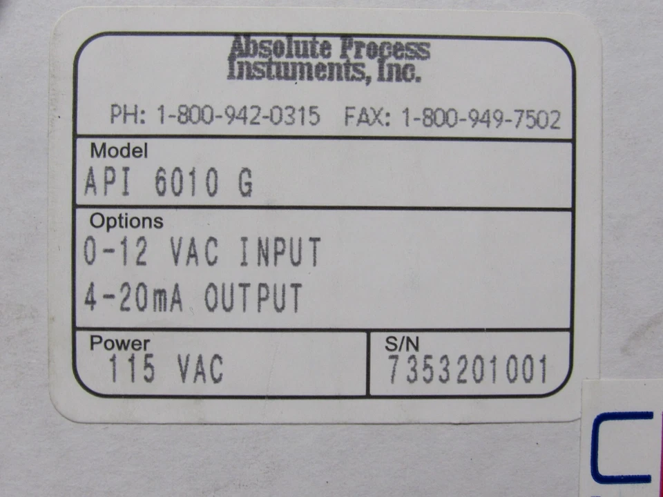 ABSOLUTE PROCESS INSTRUMENTS API 6010 G 0-12 Vac input 4-20MA Output - Image 4 of 4