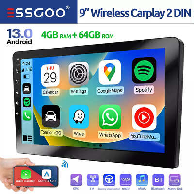 9 inch Portable Car Radio Wireless Apple CarPlay Android Auto Touch Screen FM BT