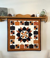 Quilted Pumpkin Wall Hanging or Table Topper 30  x 30  Black and Orange