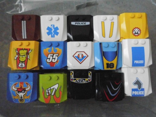 15x Lego Autodach 4x4 abgerundet Motorhaube Autoteile mit Aufklebern