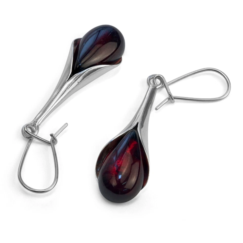 Hermosos aretes colgantes de diseñador ámbar cereza báltica de plata esterlina 925 maciza Foto 2 de 4
