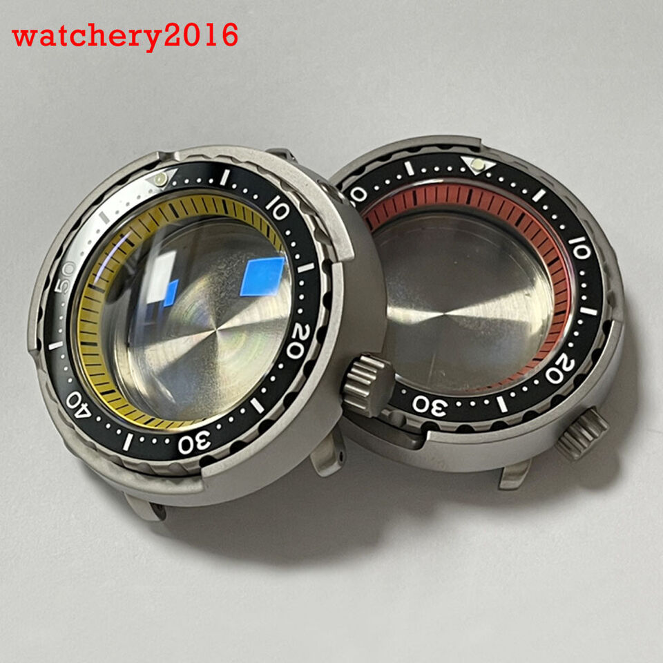 47mm sapphire glass Titanium Watch Case Gray Yellow Chapter Ring fit Japan NH35