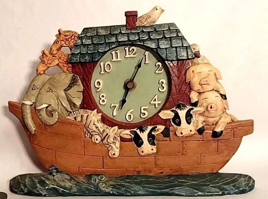 Reloj Arca de Noé - Imitación Madera/Alto Relieve - 8"x 11" - Aspecto Tallado a Mano - ¡Funciona! Foto 3 de 4