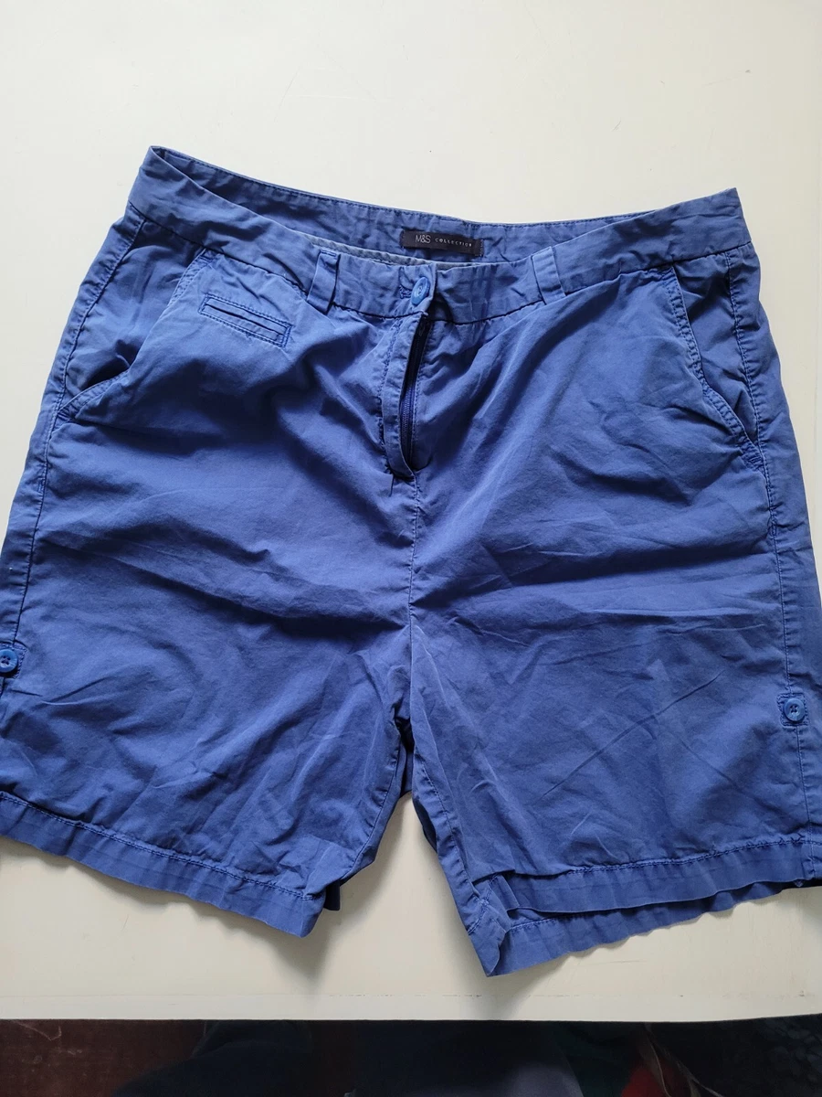 Short Chino Bleu Femme Marks & Spencer - Taille 14 - Lin Et Viscose
