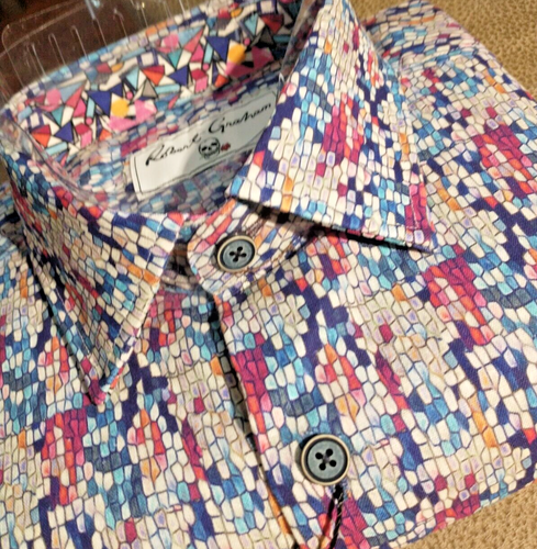 Neu mit Etikett Robert Graham Herren Größe L Kurzarm Knopfleiste Geo/Karo Jacke Klasse - Bild 6 von 14