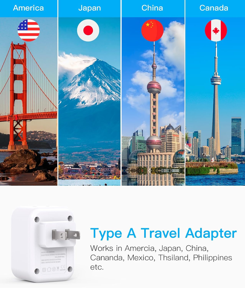 US to Japan Plug Adapter Japan Power Travel Adpter with 2 Outlets 3