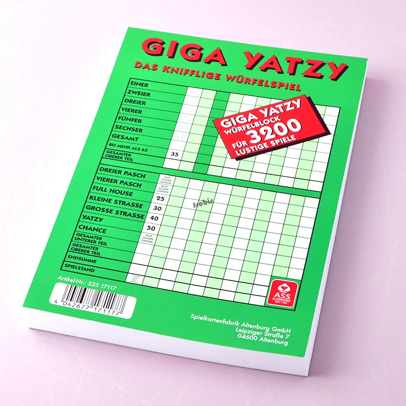1 Giga Yatzy Würfelblock 160 Blatt DIN A5, Knobelblock, Schreibblock von Frobis - Bild 2 von 4