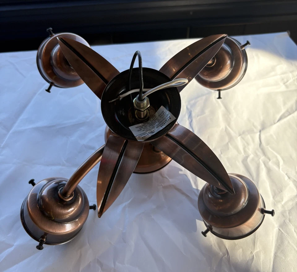 FANIMATION FOUR LIGHT CEILING FAN FITTER ANTIQUE COPPER WITH DECORATIVE LEAVES - Image 3 of 4
