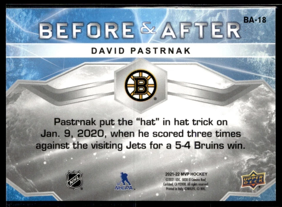 2021-22 Upper Deck MVP Before and After David Pastrnak #BA-18 SM@JFC1 - Image 2 of 2