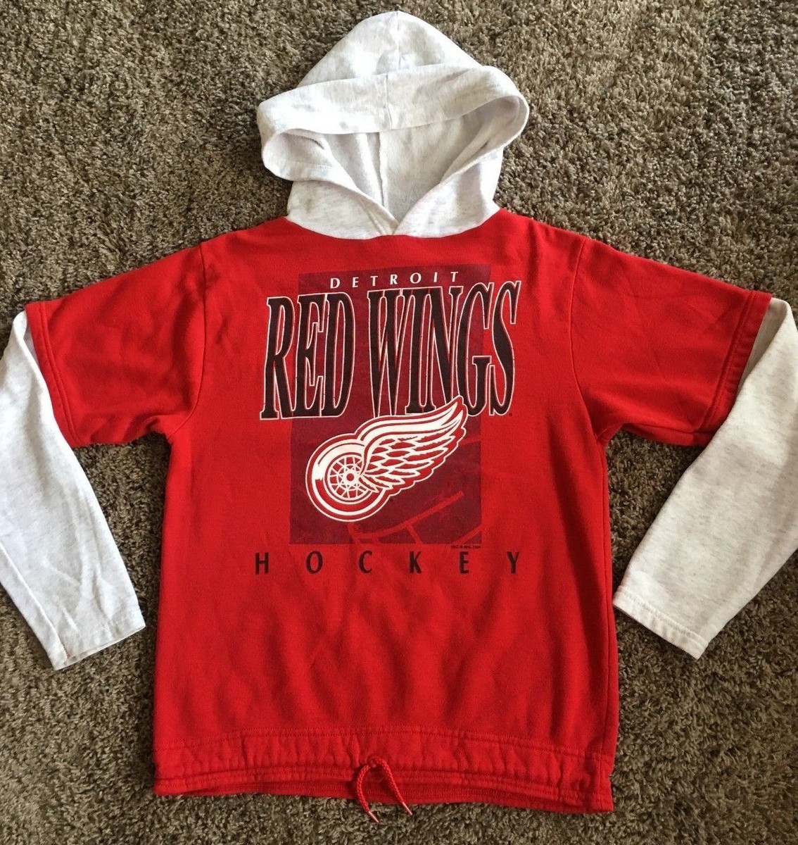 DETROIT RED WINGS NHL HOODED HOCKEY JERSEY BY USA LINE UP YOUTH 14